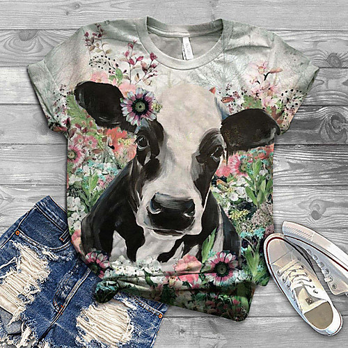 Women's T-shirt Floral Animal Flower Print Round Neck Tops Basic Basic Top Blue Light gray Light Green
Women's T-shirt Floral Animal Flower Print Round Neck Tops Basic Basic Top Blue Light gray Light Green