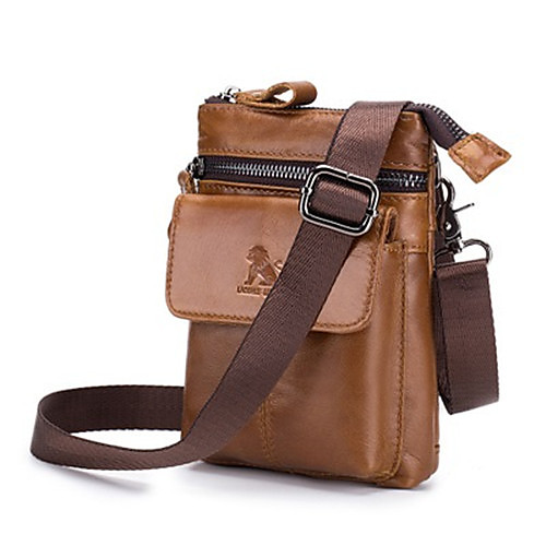 

Men's Bags Cowhide Fanny Pack 2 Pieces Purse Set Zipper Daily Bum Bag MessengerBag Black Brown