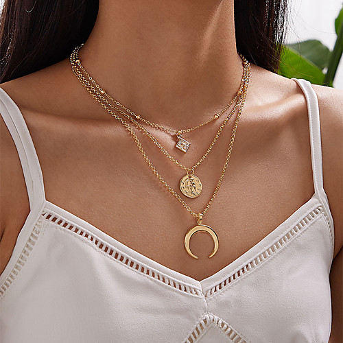 

Women's Pendant Necklace Necklace Stacking Stackable Moon Classic Vintage Trendy Fashion Chrome Gold 61 cm Necklace Jewelry 1pc For Wedding Party Evening Street Beach Festival / Layered Necklace