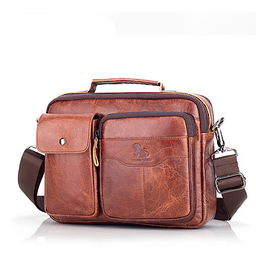 

Men's Bags Nappa Leather Shoulder Messenger Bag Laptop Bag Briefcase Belt Zipper Solid Color Office & Career Handbags Light Coffee Dark Brown Black