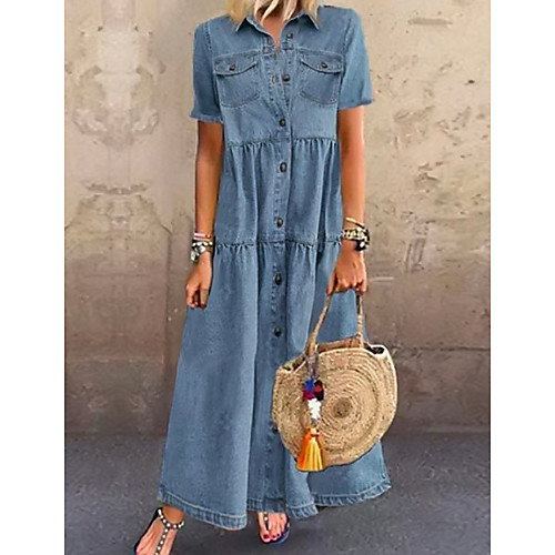 Women's Denim Shirt Dress Maxi long Dress - Short Sleeve Summer Casual Vacation 100% Cotton 2020 Light Blue S M L XL XXL XXXL
Women's Denim Shirt Dress Maxi long Dress - Short Sleeve Summer Casual Vacation 100% Cotton 2020 Light Blue S M L XL XXL XXXL