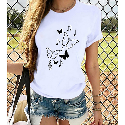 Women's T shirt Butterfly Graphic Prints Round Neck Tops 100% Cotton Basic Top White
Women's T shirt Butterfly Graphic Prints Round Neck Tops 100% Cotton Basic Top White