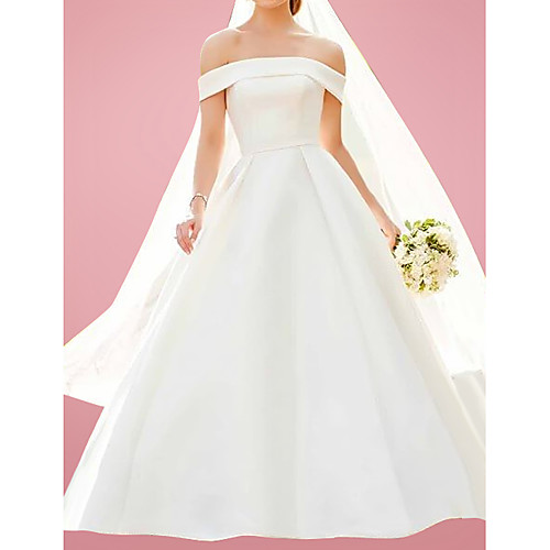A-Line Wedding Dresses Off Shoulder Floor Length Satin Sleeveless Formal with 2021
A-Line Wedding Dresses Off Shoulder Floor Length Satin Sleeveless Formal with 2021