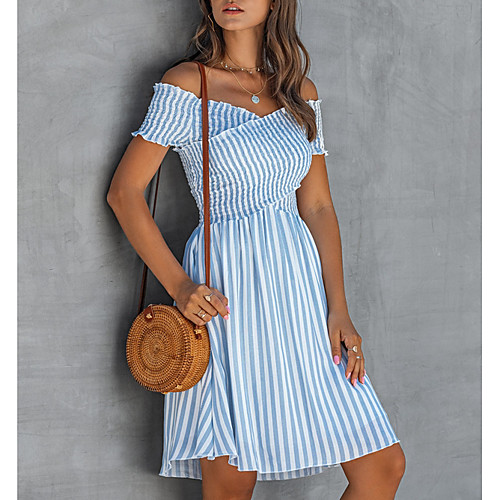 Women's A Line Dress Knee Length Dress Black Blue Beige Short Sleeve Striped Summer Off Shoulder Elegant 2021 S M L XL XXL
Women's A Line Dress Knee Length Dress Black Blue Beige Short Sleeve Striped Summer Off Shoulder Elegant 2021 S M L XL XXL