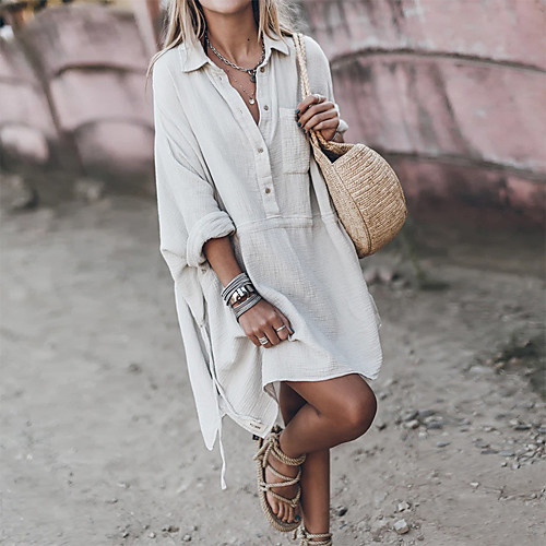 Women's Sheath Dress Knee Length Dress White Blue Long Sleeve Solid Color Button Spring Summer V Neck Hot Casual 2021 S M L XL
Women's Sheath Dress Knee Length Dress White Blue Long Sleeve Solid Color Button Spring Summer V Neck Hot Casual 2021 S M L XL