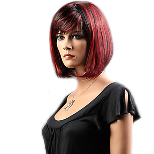 

Cosplay Costume Wig Synthetic Wig Straight Bob Neat Bang With Bangs Wig Short Black Black / Red Rainbow Synthetic Hair 12 inch Women's Women Synthetic Sexy Lady Black Mixed Color hairjoy