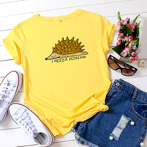 Women's T-shirt Animal Letter Print Round Neck Tops 100% Cotton Basic Basic Top White Yellow Blushing Pink
Women's T-shirt Animal Letter Print Round Neck Tops 100% Cotton Basic Basic Top White Yellow Blushing Pink