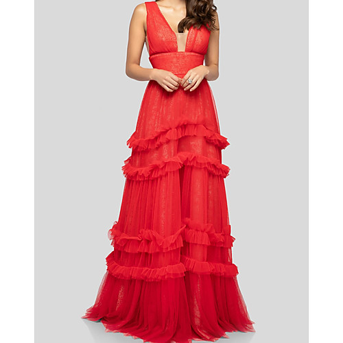 A-Line Beautiful Back Elegant Engagement Formal Evening Dress V Neck Sleeveless Floor Length Tulle with Ruffles 2021
A-Line Beautiful Back Elegant Engagement Formal Evening Dress V Neck Sleeveless Floor Length Tulle with Ruffles 2021