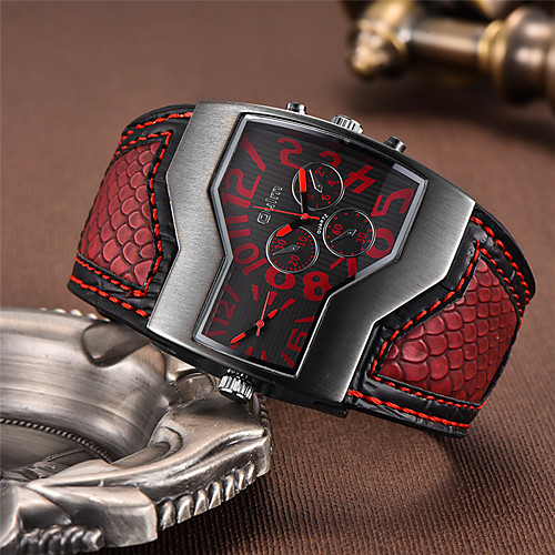 Oulm Men's Military Watch Wrist Watch Analog Quartz Charm Dual Time Zones / Quilted PU Leather / Two Years
Oulm Men's Military Watch Wrist Watch Analog Quartz Charm Dual Time Zones / Quilted PU Leather / Two Years