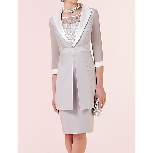 Two Piece Sheath / Column Mother of the Bride Dress Elegant Jewel Neck Knee Length Lace Satin 3/4 Length Sleeve with Color Block 2021
Two Piece Sheath / Column Mother of the Bride Dress Elegant Jewel Neck Knee Length Lace Satin 3/4 Length Sleeve with Color Block 2021