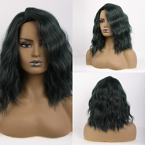 

Synthetic Wig Body Wave Layered Haircut Neat Bang Wig Medium Length Black / Green Synthetic Hair 16 inch Women's Fashionable Design Cute Women Green