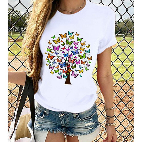 Women's T-shirt Butterfly Graphic Prints Round Neck Tops Slim 100% Cotton Basic Top White
Women's T-shirt Butterfly Graphic Prints Round Neck Tops Slim 100% Cotton Basic Top White