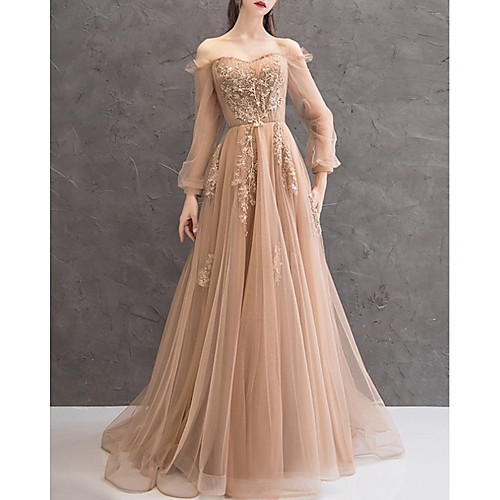 A-Line Elegant Floral Engagement Formal Evening Dress Off Shoulder Long Sleeve Court Train Lace Tulle with Appliques 2021
A-Line Elegant Floral Engagement Formal Evening Dress Off Shoulder Long Sleeve Court Train Lace Tulle with Appliques 2021