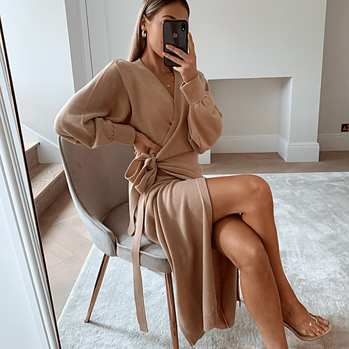 Women's Sweater Jumper Dress Midi Dress Khaki Long Sleeve Solid Color Fall Winter V Neck Hot 2021 S M L XL XXL
Women's Sweater Jumper Dress Midi Dress Khaki Long Sleeve Solid Color Fall Winter V Neck Hot 2021 S M L XL XXL