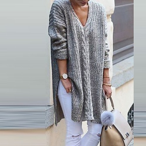 Women's Basic Knitted Solid Color Plain Pullover Cotton Long Sleeve Sweater Cardigans V Neck Fall Winter Black Gray
Women's Basic Knitted Solid Color Plain Pullover Cotton Long Sleeve Sweater Cardigans V Neck Fall Winter Black Gray