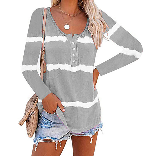Women's Blouse Shirt Striped Long Sleeve Print U Neck Tops Basic Basic Top Purple Orange Khaki
Women's Blouse Shirt Striped Long Sleeve Print U Neck Tops Basic Basic Top Purple Orange Khaki