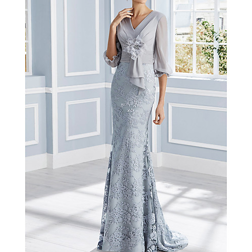 Mermaid / Trumpet Mother of the Bride Dress Elegant V Neck Sweep / Brush Train Chiffon Lace Half Sleeve with Pleats Appliques 2021
Mermaid / Trumpet Mother of the Bride Dress Elegant V Neck Sweep / Brush Train Chiffon Lace Half Sleeve with Pleats Appliques 2021