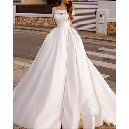 A-Line Wedding Dresses Off Shoulder Sweep / Brush Train Satin Sleeveless Country Sexy with 2021
A-Line Wedding Dresses Off Shoulder Sweep / Brush Train Satin Sleeveless Country Sexy with 2021