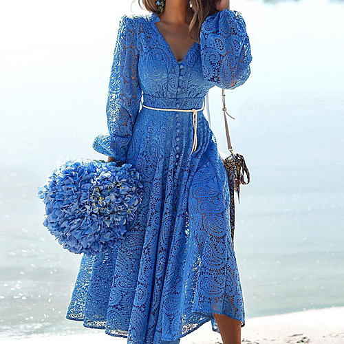 Women's Swing Dress Midi Dress Blue Long Sleeve Solid Color Summer V Neck Hot Sexy 2021 S M L XL
Women's Swing Dress Midi Dress Blue Long Sleeve Solid Color Summer V Neck Hot Sexy 2021 S M L XL