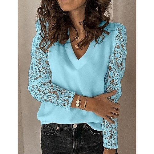 Women's Blouse Solid Colored Lace Long Sleeve Tops Chiffon Lace V Neck White Black Blue
Women's Blouse Solid Colored Lace Long Sleeve Tops Chiffon Lace V Neck White Black Blue