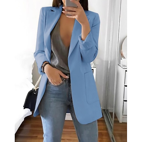 

Women's Open Front Notch lapel collar Blazer Regular Solid Colored Daily Casual Spring Black / Blue / Khaki S / M / L