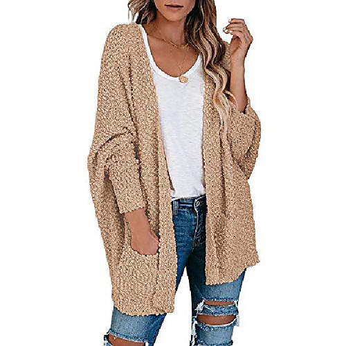 

women fuzzy cardigan sweaters popcorn batwing oversized knit jacket slouchy cocoon dolman chunky cute duster pocket khaki