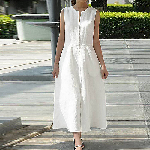 Women's Shift Dress Midi Dress White Black Sleeveless Solid Color Patchwork Summer V Neck Elegant 2021 S M L XL XXL
Women's Shift Dress Midi Dress White Black Sleeveless Solid Color Patchwork Summer V Neck Elegant 2021 S M L XL XXL