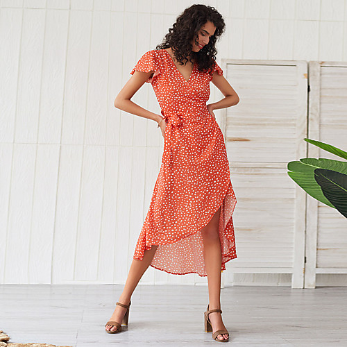 Women's Swing Dress Midi Dress Orange Short Sleeve Polka Dot Ruffle Patchwork Print Spring V Neck Hot Elegant Casual vacation dresses 2021 S M L XL XXL
Women's Swing Dress Midi Dress Orange Short Sleeve Polka Dot Ruffle Patchwork Print Spring V Neck Hot Elegant Casual vacation dresses 2021 S M L XL XXL