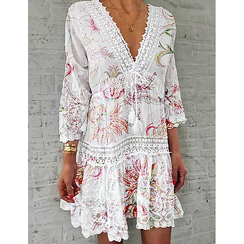Women's Shirt Dress Short Mini Dress - 3/4 Length Sleeve Floral Lace Print Summer V Neck Casual 2020 White S M L XL XXL XXXL XXXXL
Women's Shirt Dress Short Mini Dress - 3/4 Length Sleeve Floral Lace Print Summer V Neck Casual 2020 White S M L XL XXL XXXL XXXXL