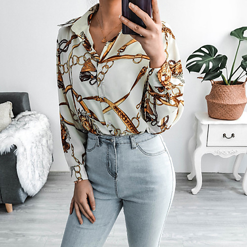 Women's Blouse Shirt Abstract Long Sleeve Button Print Shirt Collar Tops Basic Basic Top Beige
Women's Blouse Shirt Abstract Long Sleeve Button Print Shirt Collar Tops Basic Basic Top Beige