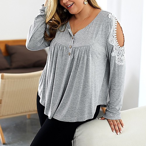 Women's Plus Size Blouse Shirt Solid Colored Long Sleeve Cut Out Round Neck Tops Loose Basic Basic Top Black Army Green Gray
Women's Plus Size Blouse Shirt Solid Colored Long Sleeve Cut Out Round Neck Tops Loose Basic Basic Top Black Army Green Gray