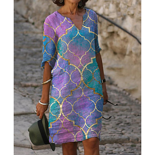 Women's Shift Dress Knee Length Dress Purple Half Sleeve Print Summer V Neck Hot Casual 2021 M L XL XXL 3XL
Women's Shift Dress Knee Length Dress Purple Half Sleeve Print Summer V Neck Hot Casual 2021 M L XL XXL 3XL
