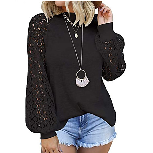 Women's Blouse Shirt Solid Colored Long Sleeve Lace Patchwork Print Round Neck Tops Basic Basic Top White Black Wine
Women's Blouse Shirt Solid Colored Long Sleeve Lace Patchwork Print Round Neck Tops Basic Basic Top White Black Wine