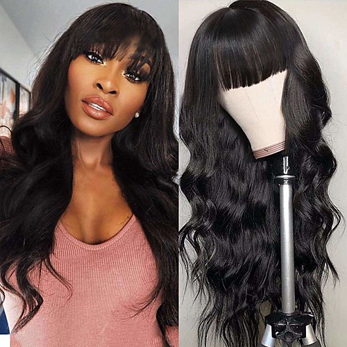 Remy Human Hair Wig Medium Length Body Wave With Bangs Natural Black Fashionable Design Party Comfortable Capless Brazilian Hair Women's Natural Black 16 inch
Remy Human Hair Wig Medium Length Body Wave With Bangs Natural Black Fashionable Design Party Comfortable Capless Brazilian Hair Women's Natural Black 16 inch