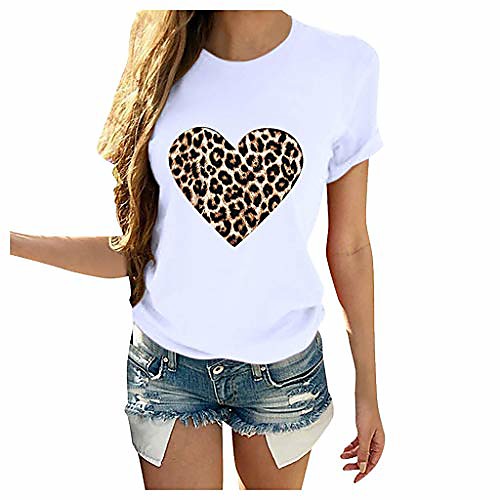 Women's T shirt Heart Leopard Cheetah Print Print Round Neck Tops 100% Cotton Basic Basic Top White
Women's T shirt Heart Leopard Cheetah Print Print Round Neck Tops 100% Cotton Basic Basic Top White