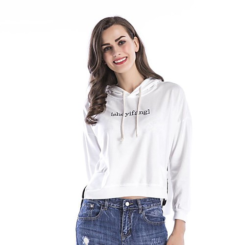 

Women's Hoodie Pullover White Pure Color Hoodie Cute Letter Printed Sport Athleisure Hoodie Top Long Sleeve Warm Soft Oversized Comfortable Everyday Use Causal Exercising General Use / Winter