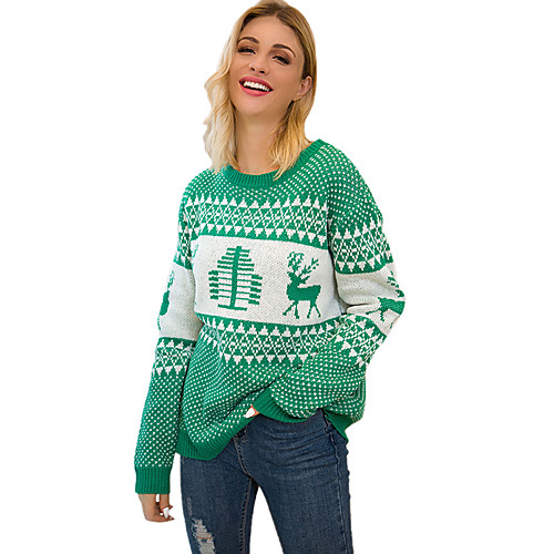 Women's Christmas Animal Sweater Long Sleeve Sweater Cardigans Crew Neck Round Neck Spring Fall Red Green Navy Blue
Women's Christmas Animal Sweater Long Sleeve Sweater Cardigans Crew Neck Round Neck Spring Fall Red Green Navy Blue