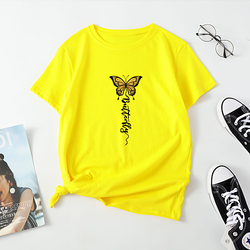 Women's T-shirt Butterfly Print Round Neck Tops 100% Cotton Basic Basic Top White Blue Red
Women's T-shirt Butterfly Print Round Neck Tops 100% Cotton Basic Basic Top White Blue Red