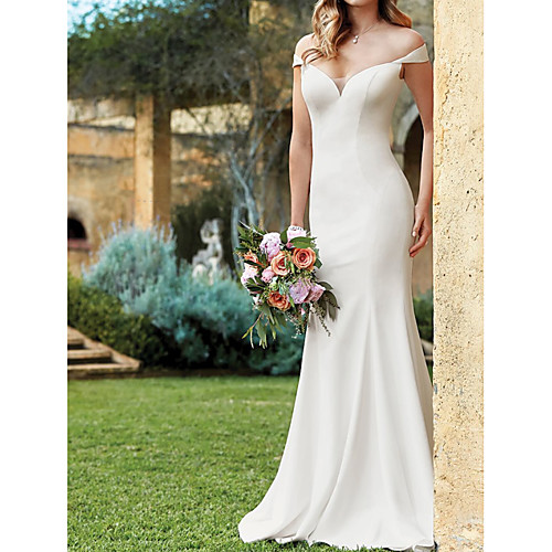 Mermaid / Trumpet Wedding Dresses Off Shoulder Court Train Satin Sleeveless Simple with 2021
Mermaid / Trumpet Wedding Dresses Off Shoulder Court Train Satin Sleeveless Simple with 2021