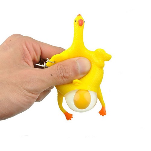 

6pcs Funny Spoof Tricky Gadgets Toy Chicken Egg Laying Hens Crowded Stress Ball Keychain Keyring Relief