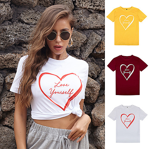 Women's Tee / T-shirt Artistic Style Crew Neck Heart Cute Letter Printed Sport Athleisure T Shirt Top Short Sleeves Breathable Soft Comfortable Everyday Use Exercising General Use
Women's Tee / T-shirt Artistic Style Crew Neck Heart Cute Letter Printed Sport Athleisure T Shirt Top Short Sleeves Breathable Soft Comfortable Everyday Use Exercising General Use