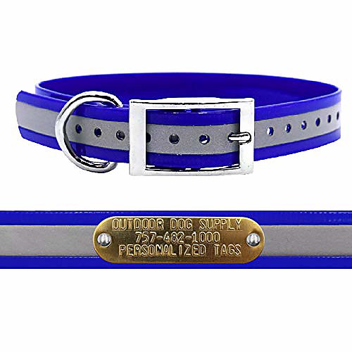 wide reflective d ring dog collar strap with custom brass name plate reflective dark blue
wide reflective d ring dog collar strap with custom brass name plate reflective dark blue