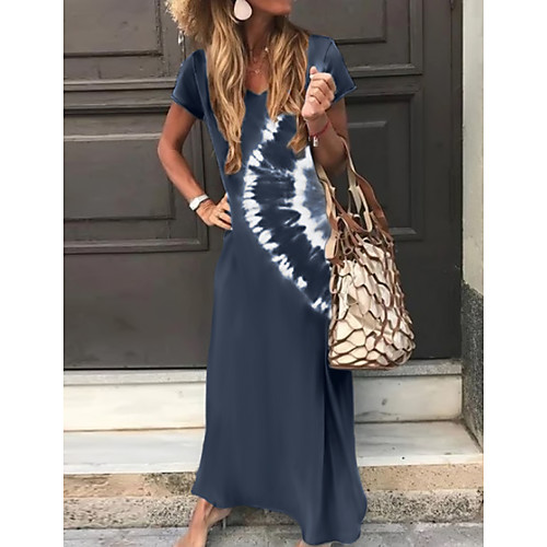 

Women's A-Line Dress Maxi long Dress - Short Sleeve Tie Dye Print Summer V Neck Classic & Timeless Holiday Vacation Loose 2020 Green Dark Gray Brown Navy Blue S M L XL XXL XXXL