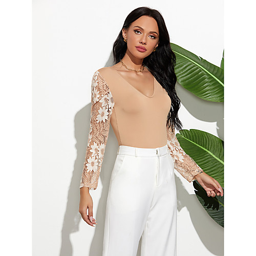 Women's Bodysuit Zentai Jumpsuit Solid Colored Long Sleeve Embroidered Patchwork V Neck Tops Elegant Sexy Basic Top Light Brown
Women's Bodysuit Zentai Jumpsuit Solid Colored Long Sleeve Embroidered Patchwork V Neck Tops Elegant Sexy Basic Top Light Brown