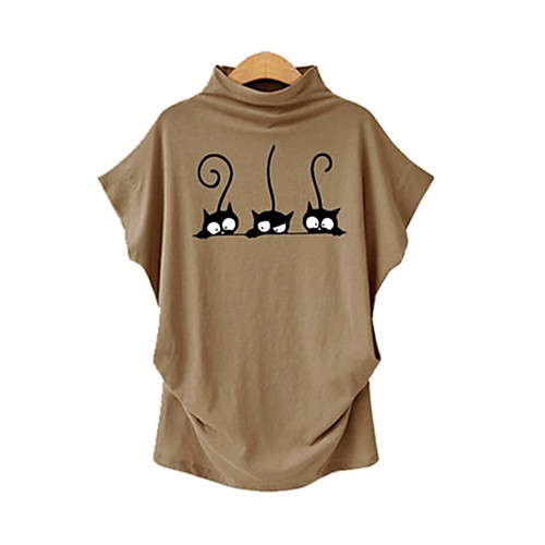 Women's Plus Size T shirt Cat Print Standing Collar Tops Cotton Basic Basic Top White Black Wine
Women's Plus Size T shirt Cat Print Standing Collar Tops Cotton Basic Basic Top White Black Wine