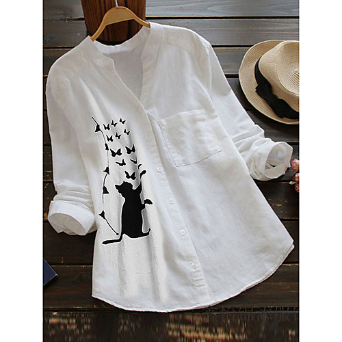 Women's Blouse Shirt Cat Long Sleeve Print V Neck Tops Cotton Basic Basic Top White Red Yellow
Women's Blouse Shirt Cat Long Sleeve Print V Neck Tops Cotton Basic Basic Top White Red Yellow