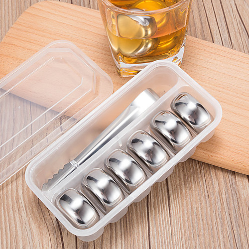 

Whisky Stones Ice Cubes Set Reusable Food Grade 304 Stainless Steel Wine Cooling Cube Chilling Rock Party Bar Tool 6PCS Set