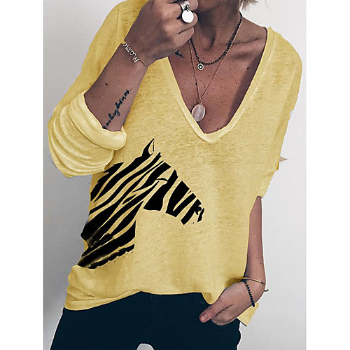 Women's T-shirt Animal Long Sleeve Print V Neck Tops Loose Cotton Basic Basic Top White Blue Yellow
Women's T-shirt Animal Long Sleeve Print V Neck Tops Loose Cotton Basic Basic Top White Blue Yellow