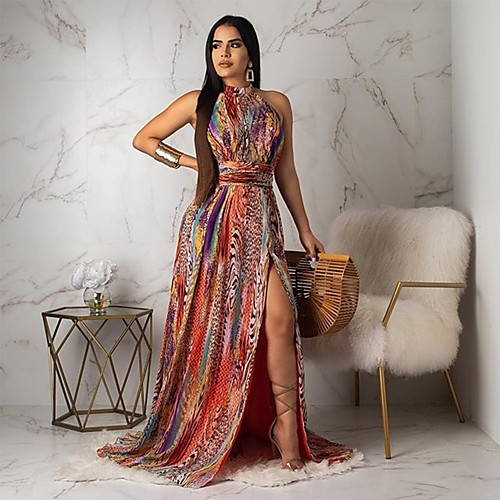 Women's Swing Dress Maxi long Dress Green Rainbow Sleeveless Print Backless Split Print Summer Halter Neck Casual 2021 S M L XL
Women's Swing Dress Maxi long Dress Green Rainbow Sleeveless Print Backless Split Print Summer Halter Neck Casual 2021 S M L XL