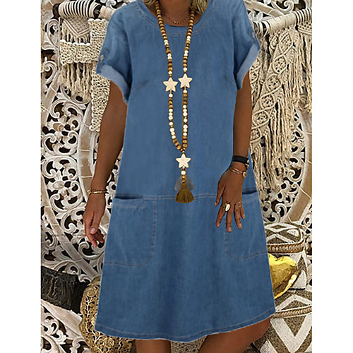Women's Shift Dress Knee Length Dress Blue Short Sleeve Pocket Summer Round Neck Hot Casual 2021 M L XL XXL 3XL
Women's Shift Dress Knee Length Dress Blue Short Sleeve Pocket Summer Round Neck Hot Casual 2021 M L XL XXL 3XL